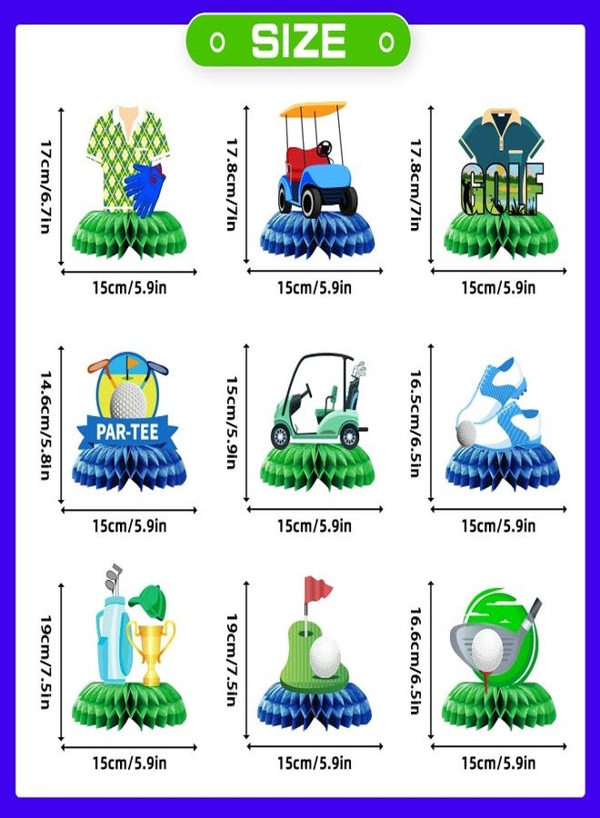 Koeilay 9 Pcs Golf Party Decorations Golf Honeycomb Centerpieces Table Decorations Golf Cake Topper Golf Party Supplies for Birthday Party Shower Retirement Graduation Sport Themed Party Decor - Image 2
